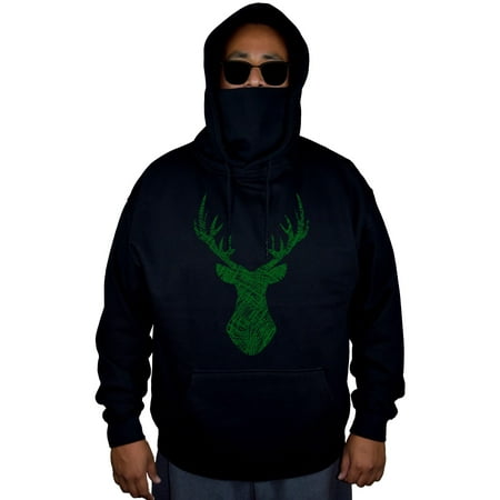Men's Sketch Deer Head Black Mask Hoodie Sweater 3X-Large