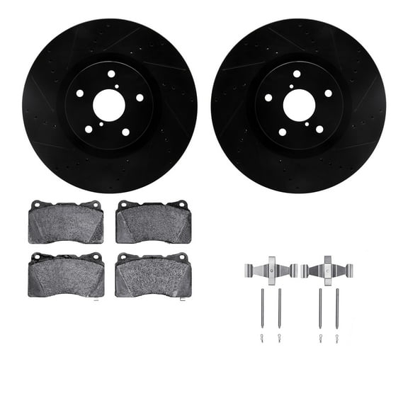 Dynamic Friction Company Front Brake Rotors-Drilled and Slotted-Black with 5000 Advanced Brake Pads includes Hardware 8512-13019