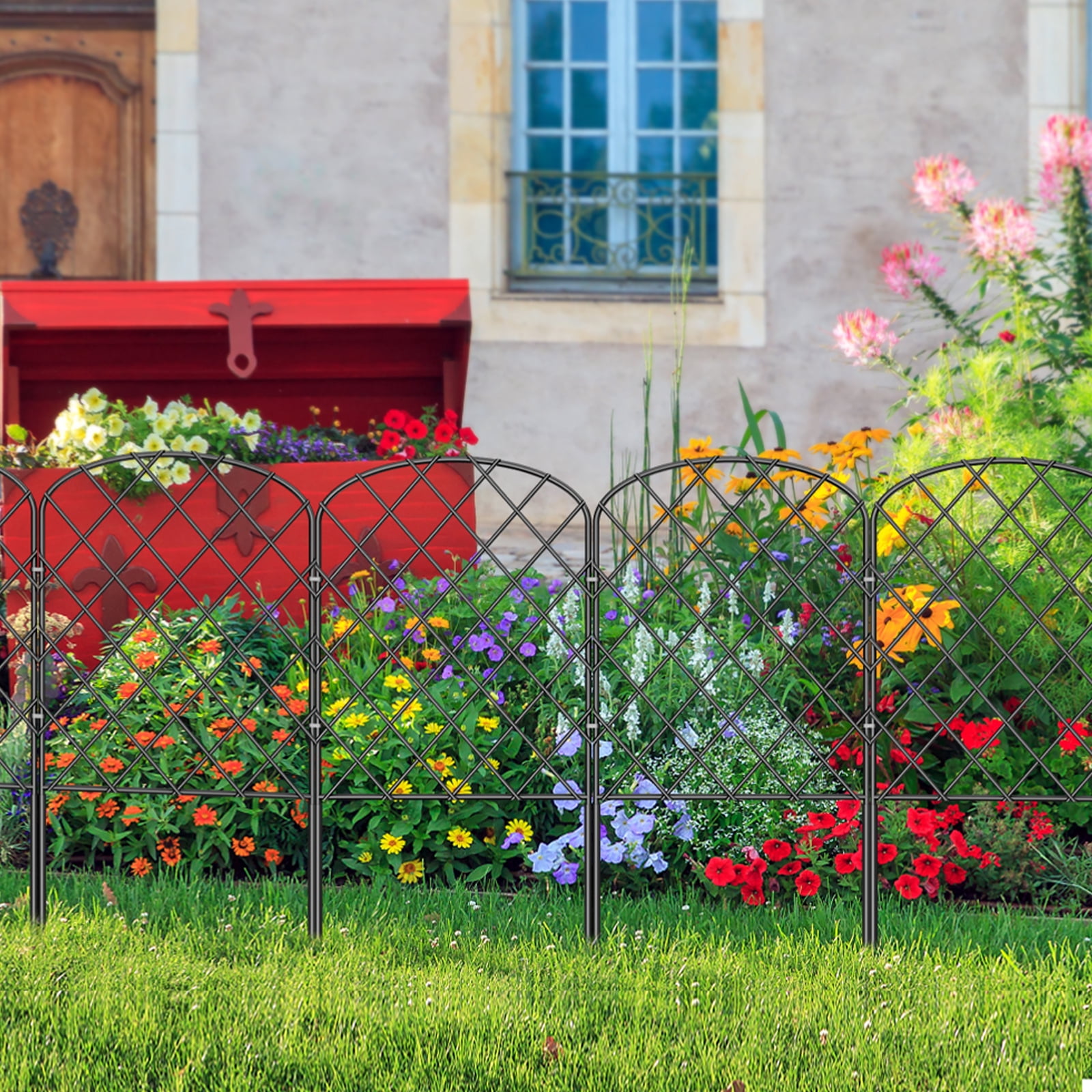 24" (H) x 10FT (L) Metal Decorative Garden Fence Outdoor Patio Barrier Diamond Lattice