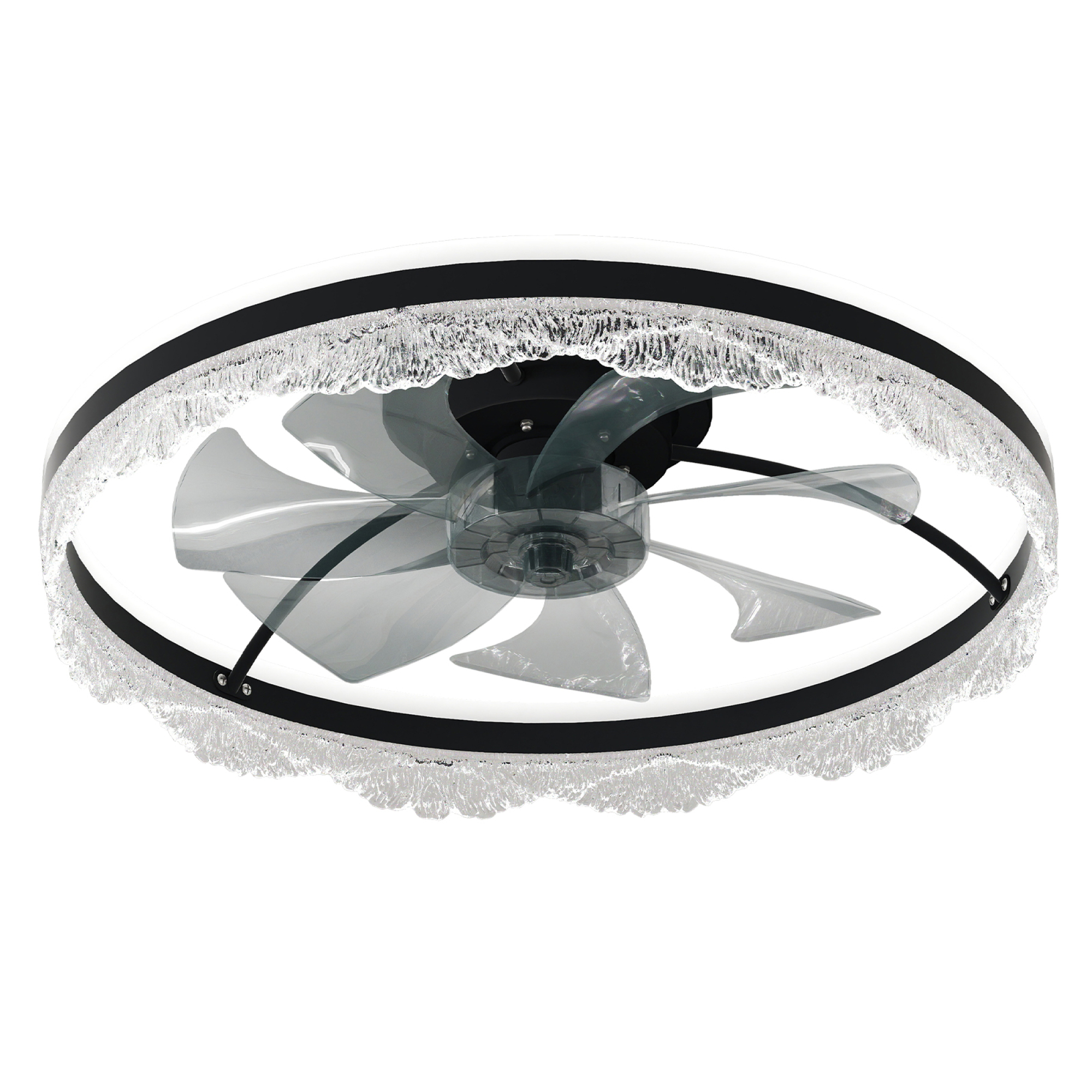 Leumius 24" Quiet Ceiling Fan with Light, LED Crystal Flush Mount Fan Lamp with Hidden Blades and Natural Airflow for Bedroom, Kids Room, Study Room