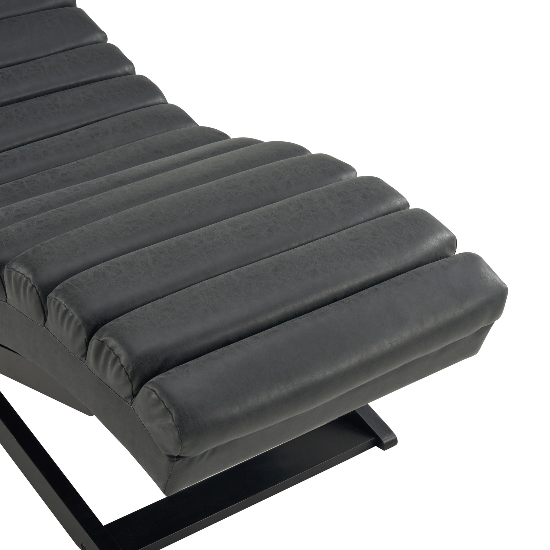 Christopher Knight Home Modern Faux Leather Curved Chaise Lounge with Solid Wood Base, Black