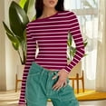 thumbnail image 3 of yillto Womens Striped Long Sleeve Crop Top Crewneck Basic Slim T Shirts Girls Fashion Trendy Outfits, 3 of 7