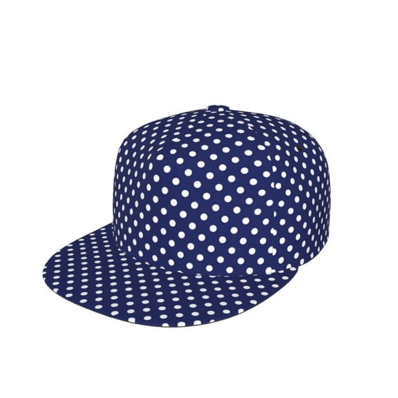 Deep Blue And White Dots Flat Brim Trucker Cap Adjustable Snapback Hat For Men Women