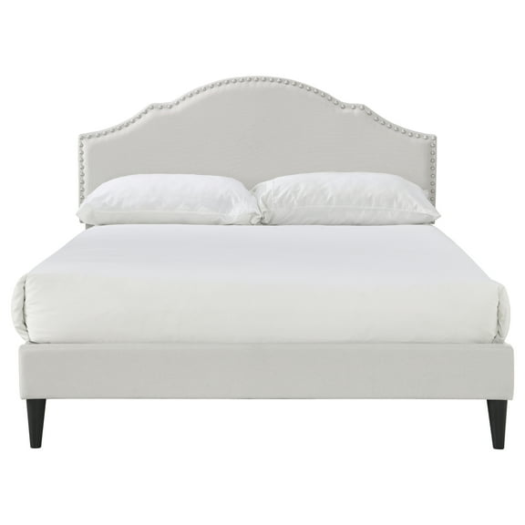 Full Shaped Nail Trim Upholstered Bed - Natural
