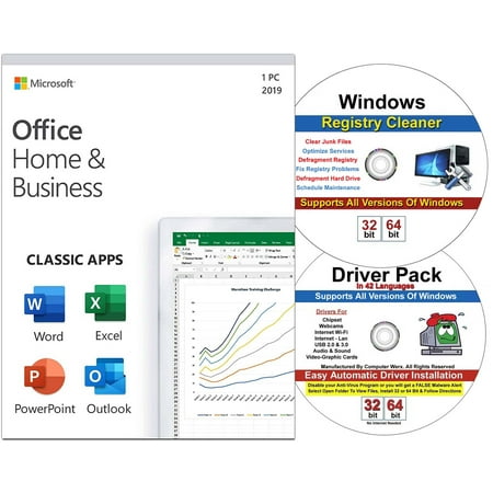 Office 2019 Home/Business, Windows Drivers & Registry Cleaner, 3 Pack