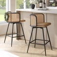 thumbnail image 3 of LAZZO Swivel Bar Stools Set of 2, 26” Counter Height Mid-Century Modern Stools with Natural Rattan Woven Back & Faux Leather Seat, Brown, 3 of 8