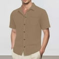 thumbnail image 2 of MIXUE Mens Casual Button Down Shirts Summer Solid Color Lapel Short Sleeve Fashion Comfortable Tops Streetwear,Brown,XXXL, 2 of 9