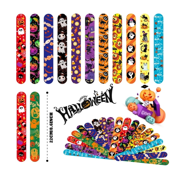 Yanonmyfd 36 PCS Halloween Slap Bracelets Kids Party Favors, Bulk Snap Bracelet Halloween Party Favors Supplies for Kids & Teens Gifts Teacher Classroom School Favors Prizes