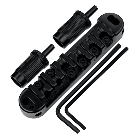 LOOKSEVEN Tune-O-Matic Bridge with Brass Roller Saddles and Adjustment Wrench for Les Paul SG ES Style Electric Guitars (Black)