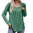 thumbnail image 6 of ClodeEU Womens Square Neck Pleated Tunic Blouse, Fall Long Sleeve T Shirts,Soft Casual Loose Fit Tee Tops Green,Womens Plus M, 6 of 7
