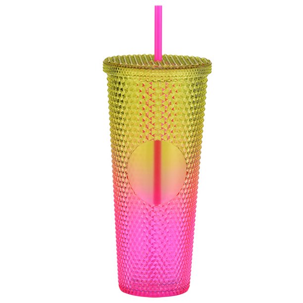24 oz Double Wall Plastic Matte Studded Tumbler with Lid and Straw Reusable Iced Coffee Cups