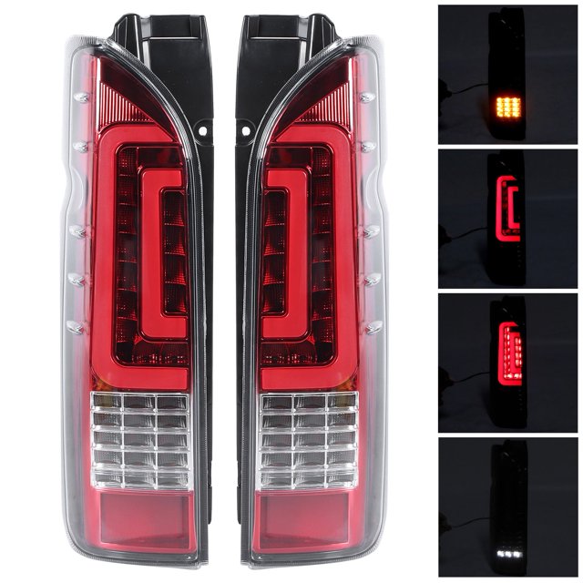 Pair LED Taillights Assembly, Quadrate Tail Lamp Brake Light Replacement For Hiace 200 Van 2005-2017 Car Accessory