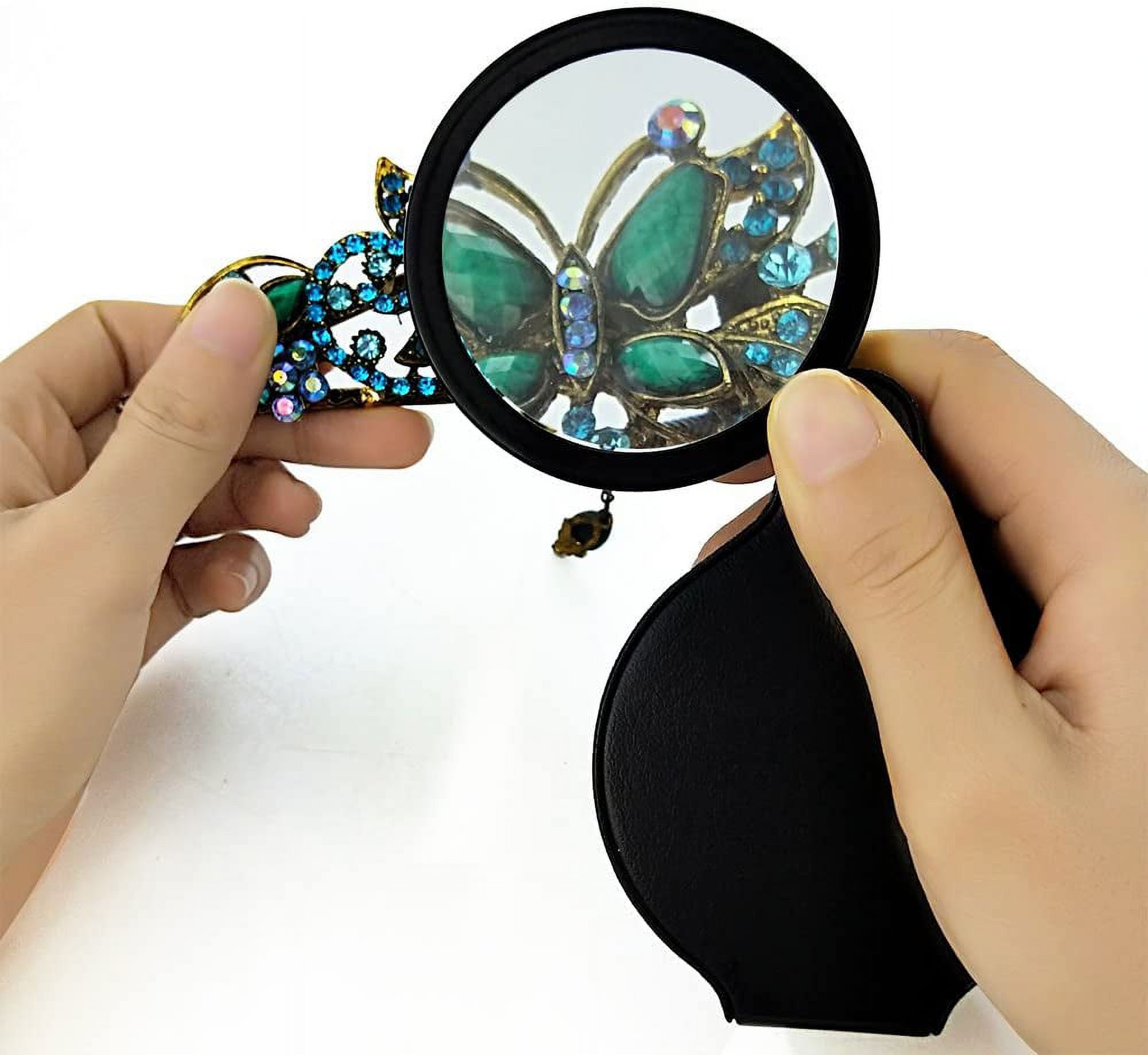 10X Folding Pocket Magnifier 2.56''Diameter Loupe with Keychain Portable Magnifying  Glass for Reading Jewelry Coins Hobby Using