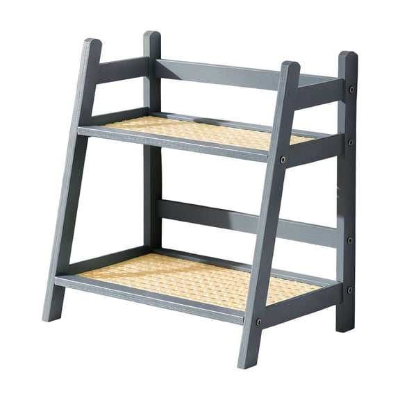 CuiLiyq 2 Tier Coffee Mug Display Shelf, Artifical Rattan Countertop Spice Storage Rack, Small Cup Holder Station Desktop Organizer for Bathroom and Kitchen (Gray)