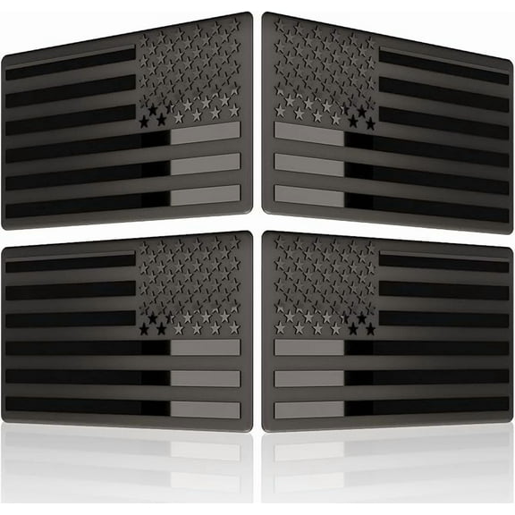 3D Metal All Black American Flag Emblem Decal Stickers (2 Pairs), Matte Black 5" x 3" Patriotic USA US Flag Car Decals Bumper Stickers for Truck, Window, Motorcycle, Support US Military