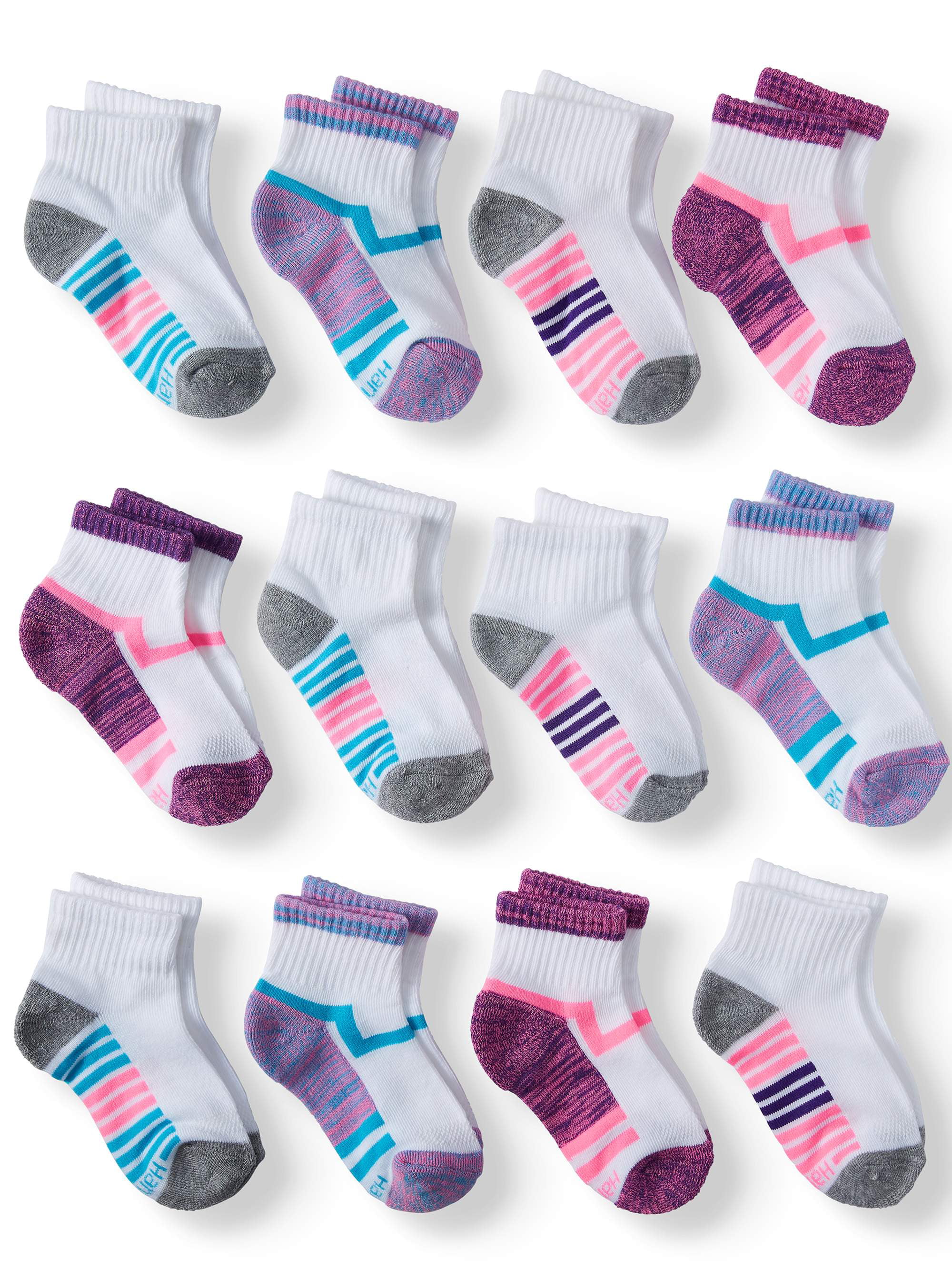 Hanes Girls Socks, 12 Pack Sport Athletic Ankle Socks (Little Girls & Big  Girls) - Walmart.com - Walmart.com