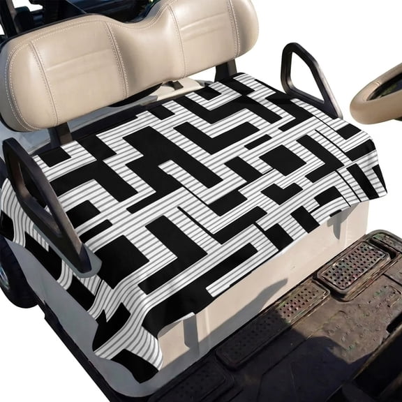 Golf Cart Seat Cover Black Interlocking Lines Club Car Golf Cart Seat Covers Soft Absorbent Golfcart Towel Blanket Maze Labyrinth Strokes Golf Seat Covers for Cart Decor Fits 2 & 4 Passenger 51"x31"