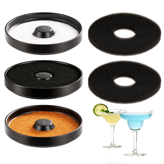 Ceramic Margarita Salt Rimmer Set, Stackable 3 Bowl Cocktail Glass Rimmer with Sponge Pads, Matte Black Bar Tool for Margaritas & Cocktails