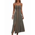 thumbnail image 2 of Women Boho Spaghetti Strap Maxi Dress Printed A Line Slit Flowy Summer Dress Green S, 2 of 10