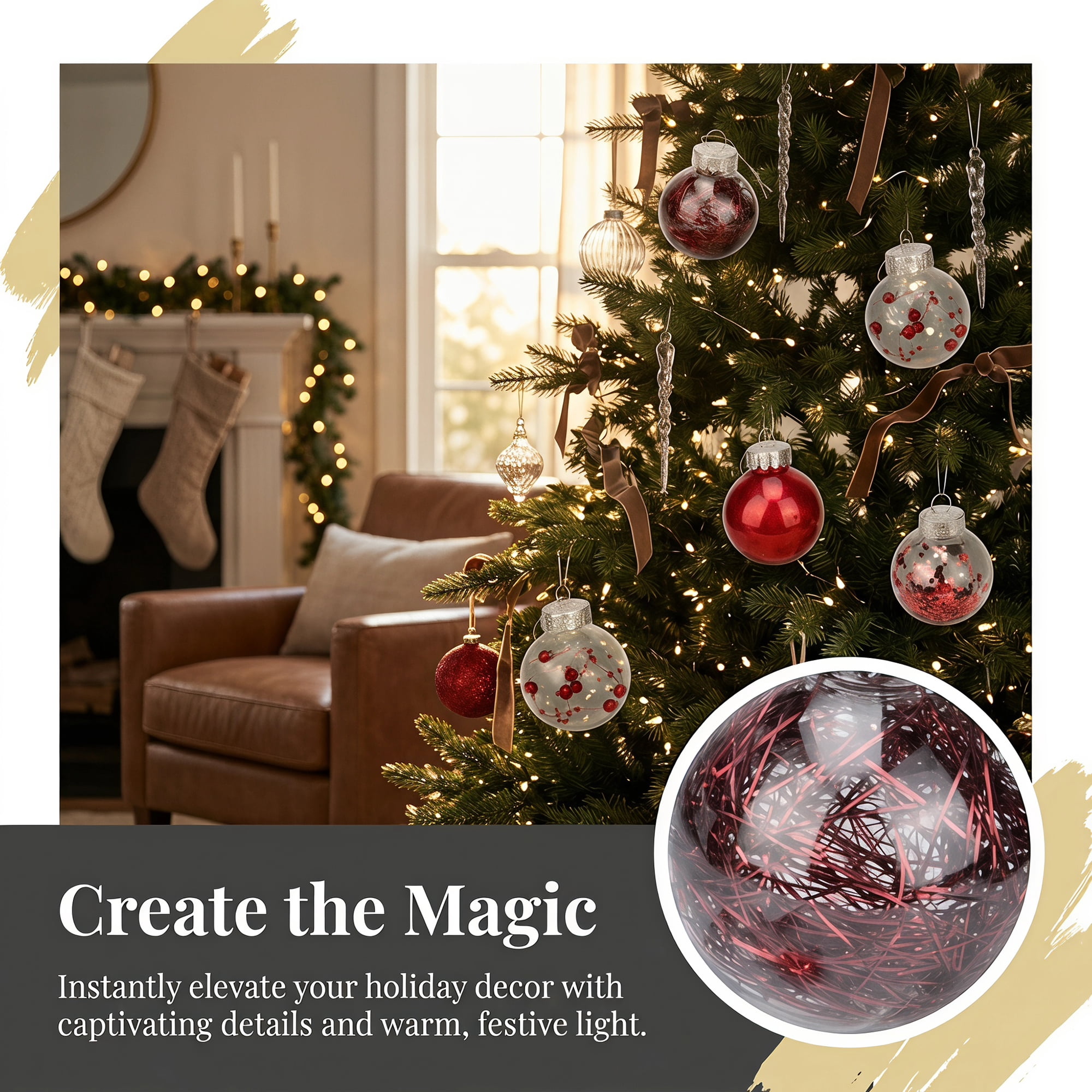 Unique Bargains Christmas Tree Ornaments - 24 Pack Baubles Shatterproof Balls Claret 2.4"
