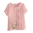 thumbnail image 4 of ZQUUVOU Women's T-Shirt Round-Neck Printed Short Sleeve Button Blouse Pink (2XL), 4 of 4