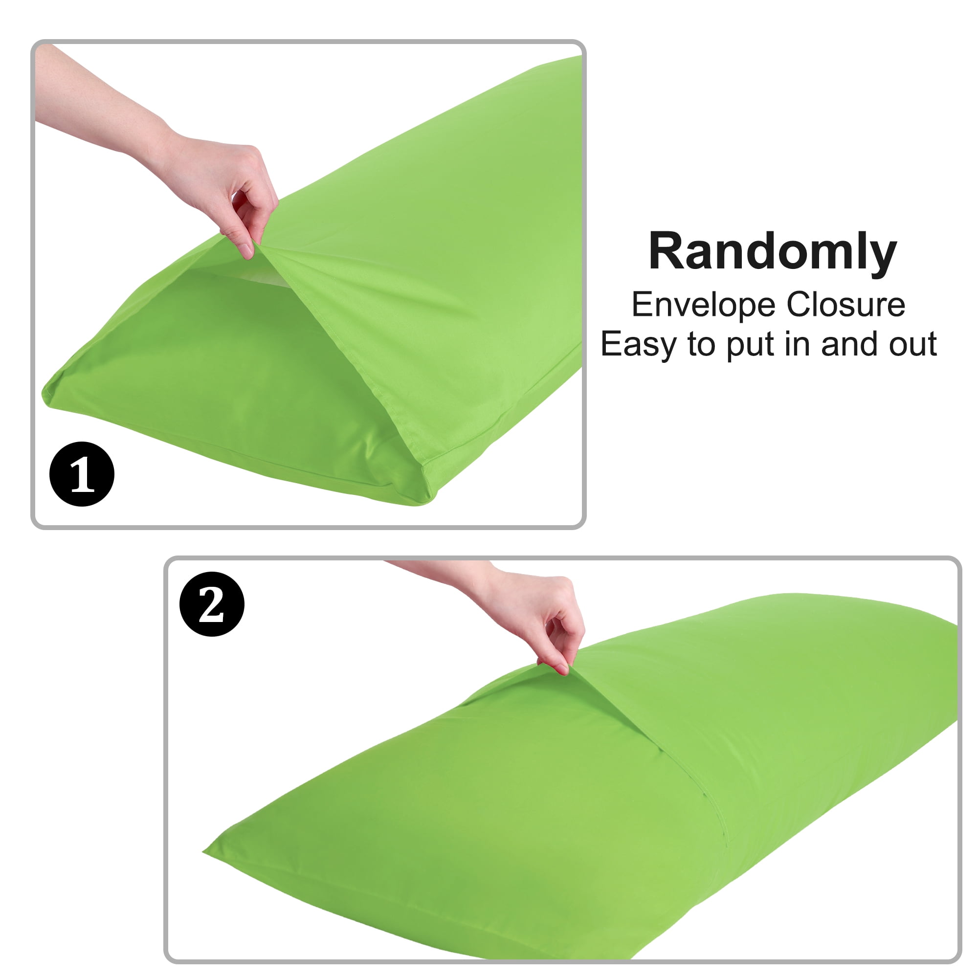 3 Pack Breathable Egyptian Cotton Body Pillow Covers, 20" x 48", Green