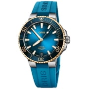Oris Aquis Date Automatic Stainless Steel Blue Dial Blue Rubber Strap Divers Mens Watch 400 7769 6355-07 4 22 75FC