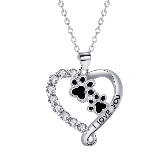 Rynsito Heart Dog Paw Print Necklace for Women, Sterling Silver I Love You Forever Pendant Necklace, Gifts for Dog Owner Dog Lover