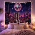 thumbnail image 2 of Iridescent Cowboy Boots with Lasso Beneath Desert Disco Ball, Dreamy Psychedelic for Western Fans, Neon Desert Art, Birthday Gift, Tapestry Wall Hanging for Bedroom and Studio, 2 of 7