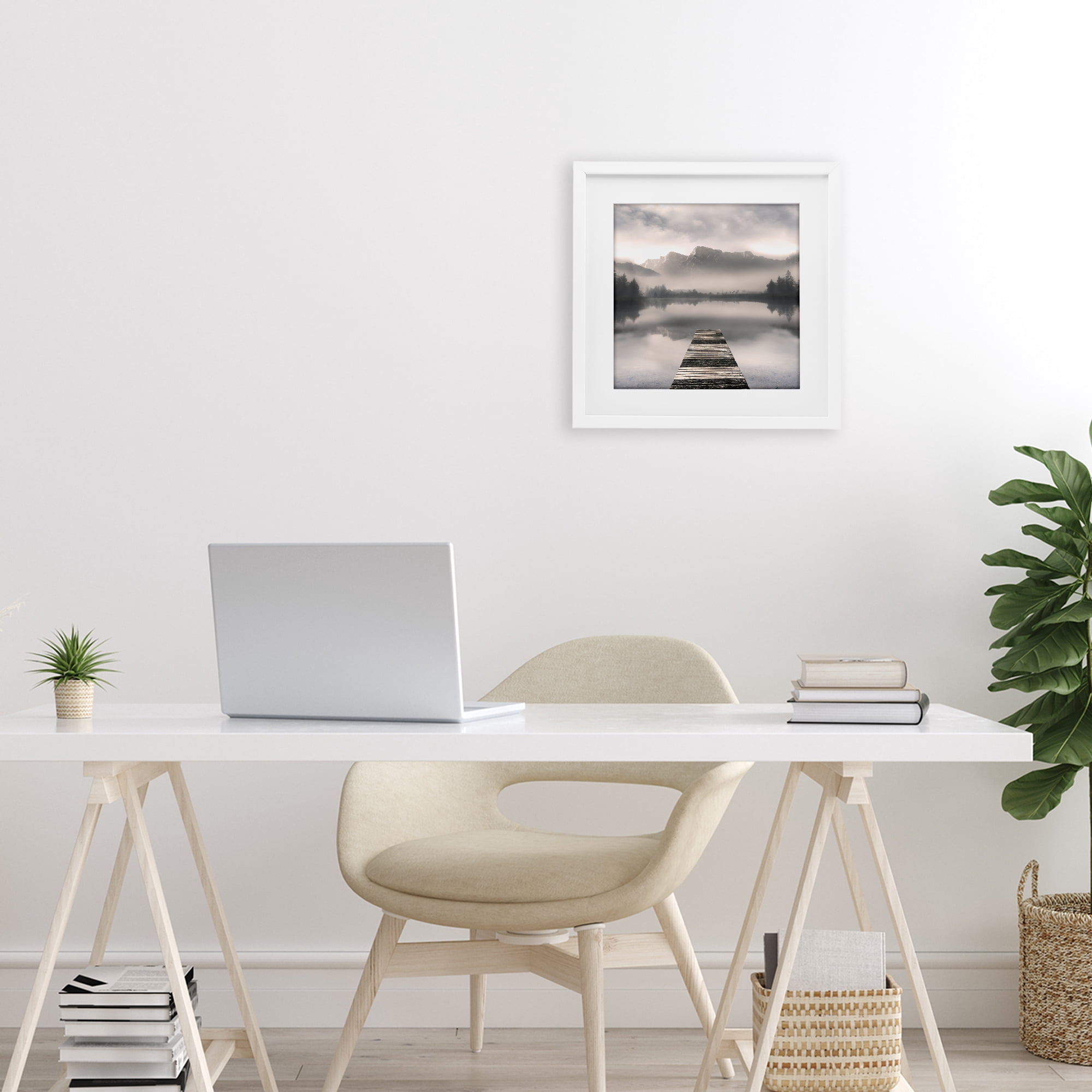 Stupell Industries Calm Reflective Waters & Mountains White Framed Print Under Glass, design by Irene Weisz