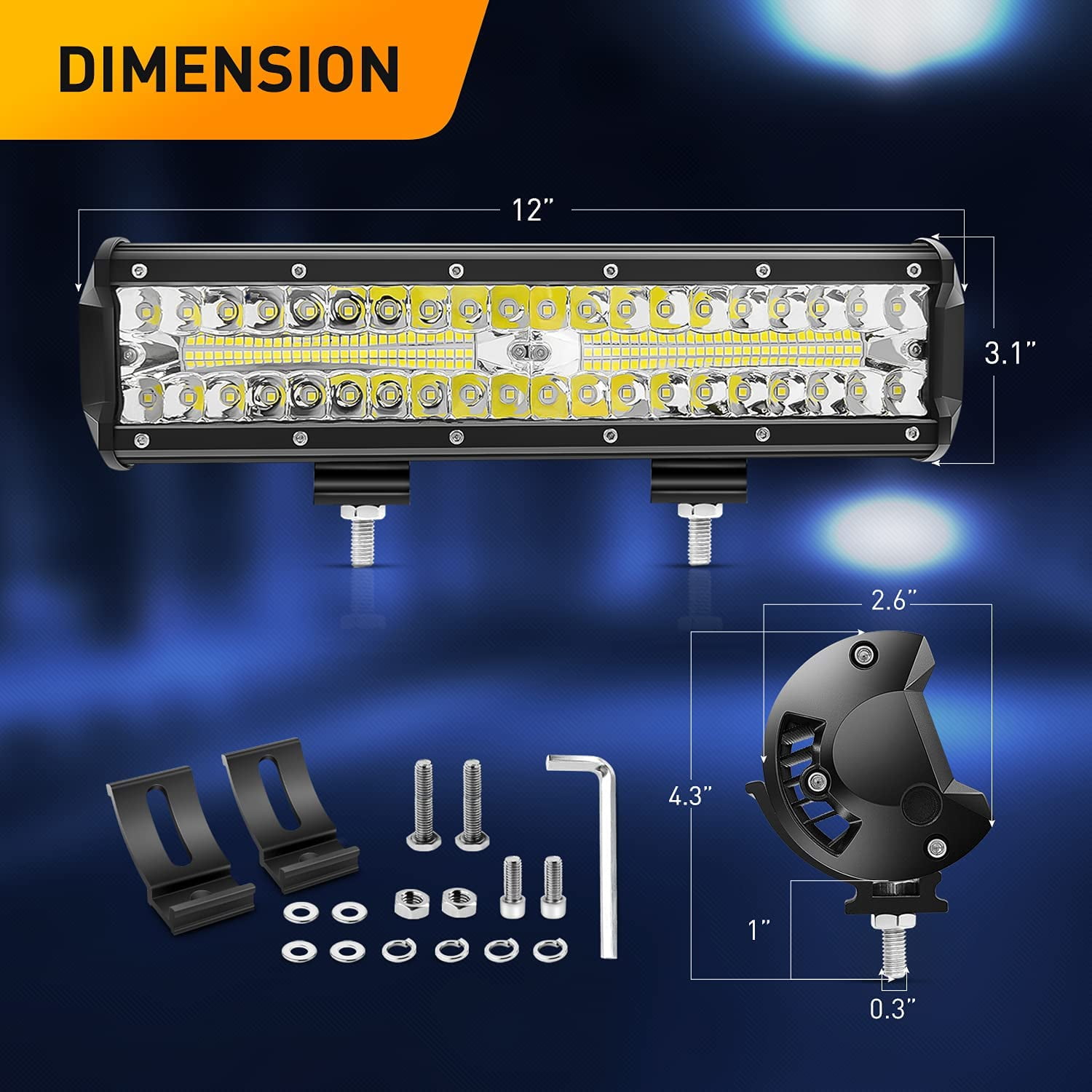 Waywe 12inch 300W Led Light Bar 2PCS 4inch 60W LED Pods Led Driving Fog Lights with 16AWG Off Road Wiring Harness-3 Leads for Truck Golf Cart SUV ATV UTV Boat