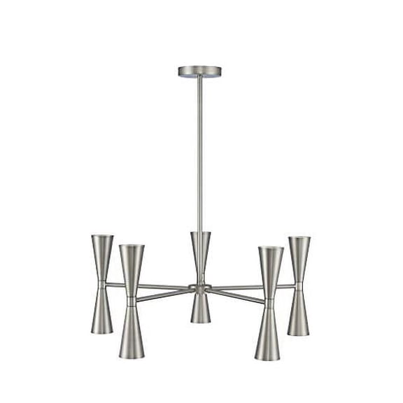 Kalco Lighting Milo 5-Arm Stainless Steel Chandelier with 10 Lights in Nickel