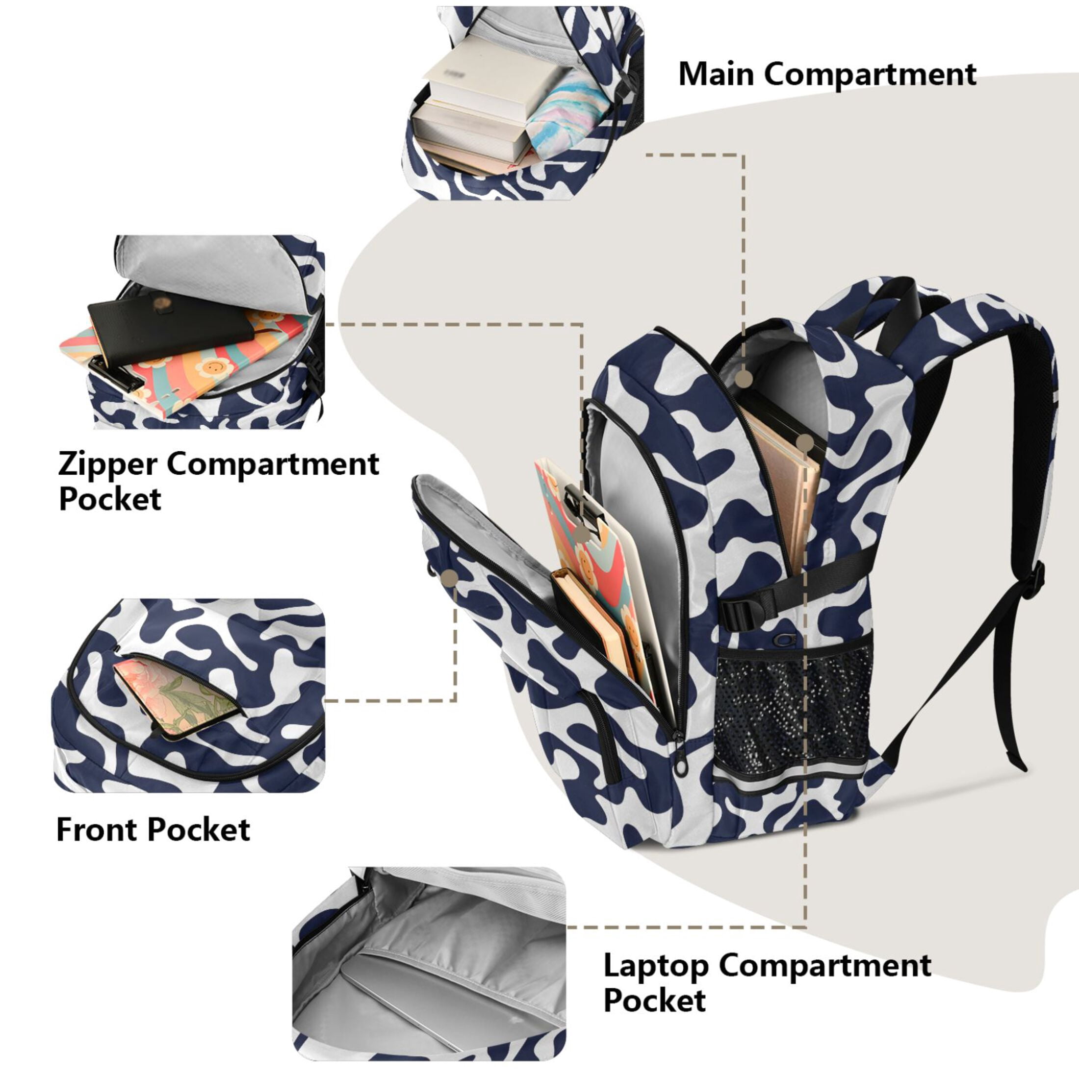 ALAZA Cows Wavy Print Student Backpack School Bookbag Large Laptop Daypack Travel Bag
