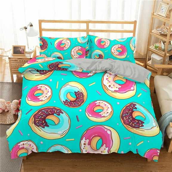 Colorful Donut Duvet Cover Cartoon Sweet Chocolate Dessert for Kids Food Theme Bedroom Decorations