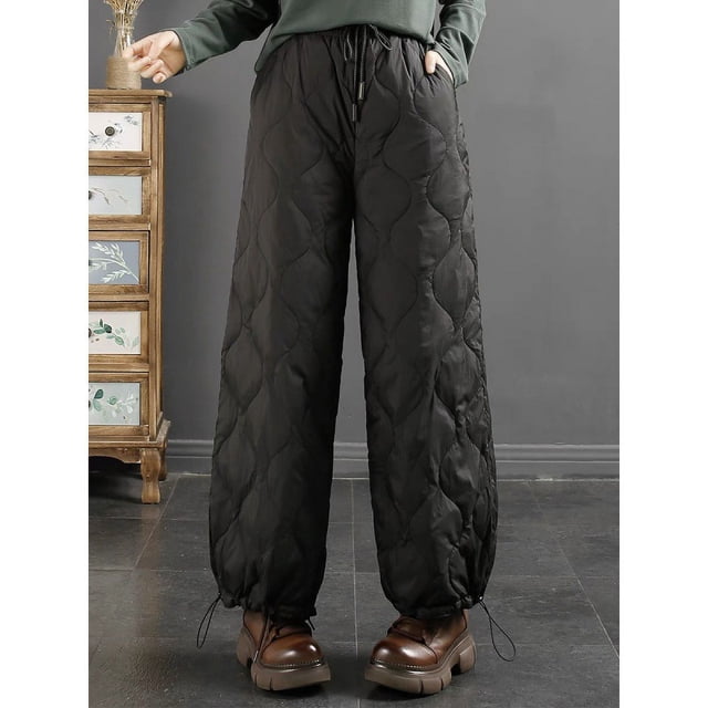Pantalones de algodón de invierno con cordones artísticos, cintura elástica, línea de rombos, pantalones de algodón para mujer, pantalones cálidos a prueba de viento