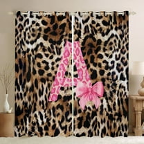 Manfei Cheetah Print Letter Blackout Curtains Set of 2 (52x84 Each), Pink Bowknot Monogrammed A Window Curtains, Modern Fashion Style Curtains and Drapes, Blackout Curtains Room Decor
