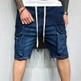 thumbnail image 6 of DDAPJ pyju Mens Jean Shorts Multi Pocket Cargo Jean Shorts Casual Solid Color Elastic Waist Drawstring Stretch Denim Shorts, 6 of 7