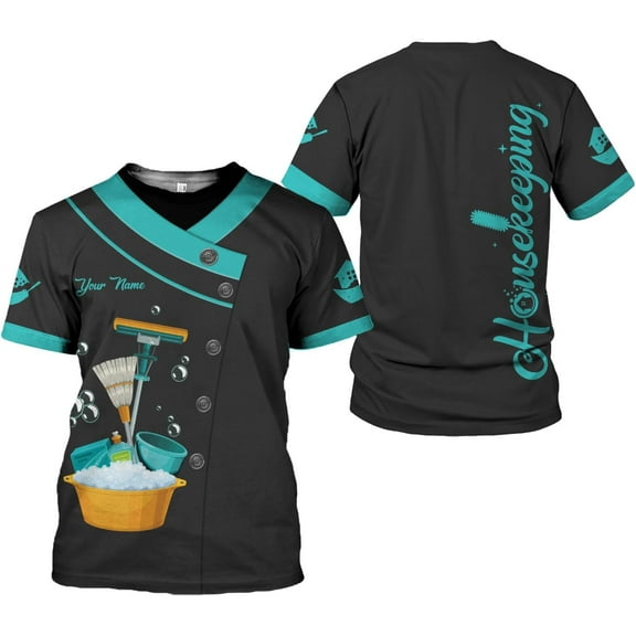 Personalized Housekeeping Shirts, Custom Cleaning Uniforms for Women 3D Cleaning Service Gifts Housekeeper Shirt Clean Lady (S)