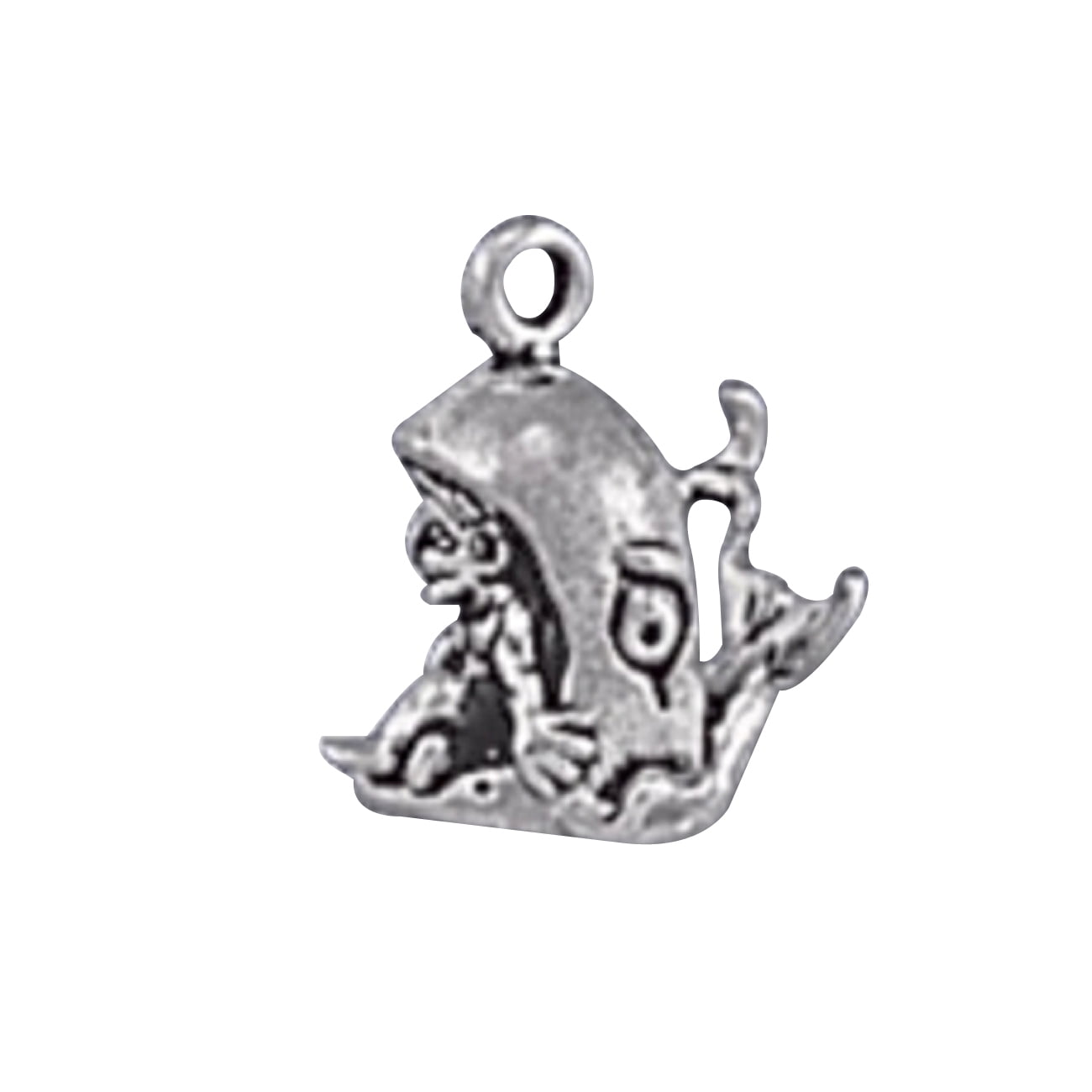 Sterling Silver Mens Unisex 1.5mm Box Chain 3D Jonah In Mouth Of Whale Pendant Necklace 