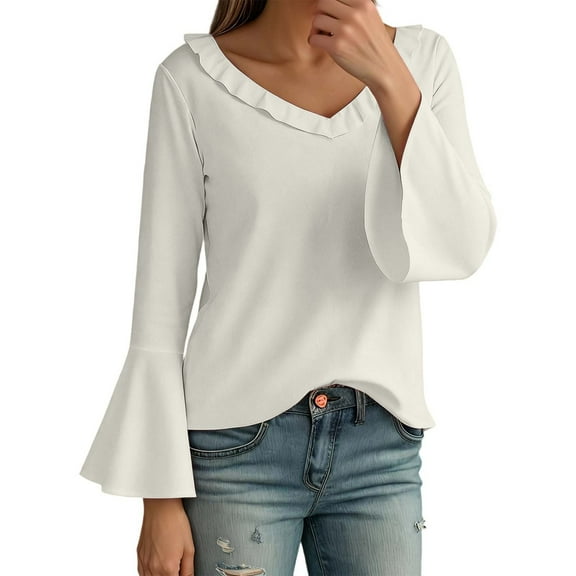 EDFBUYKRS Blouses Button-Down Shirts for Women Long Sleeve Plus Size Solid Pocket Loose Blouse Casual Button Shirt Top Xxl