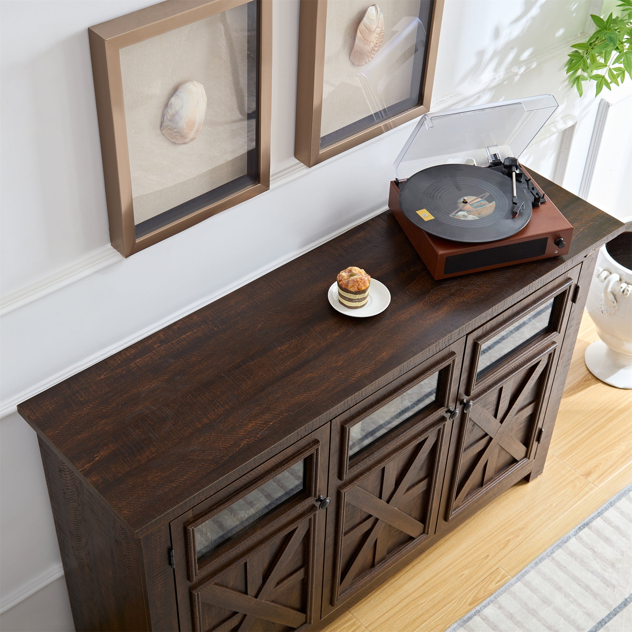 Aukfa 3 Doors Buffet Sideboard Cabinet,Bar Wine Cabinet for Entryway Living Room,Espresso