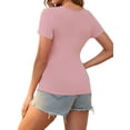 thumbnail image 3 of INSPIRAR CHIC Blusa de Maternidad para Mujeres con Pliegues, Cuello en V Cruzado, Estilo Faux Wrap, Manga Corta, Talla X-Large, Negro y Rosa, 3 of 6