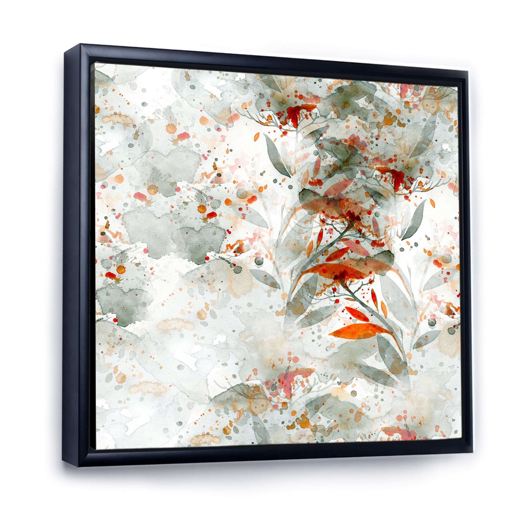 Designart 'Orange and Green Wildflowers II' Modern Framed Canvas Wall Art Print