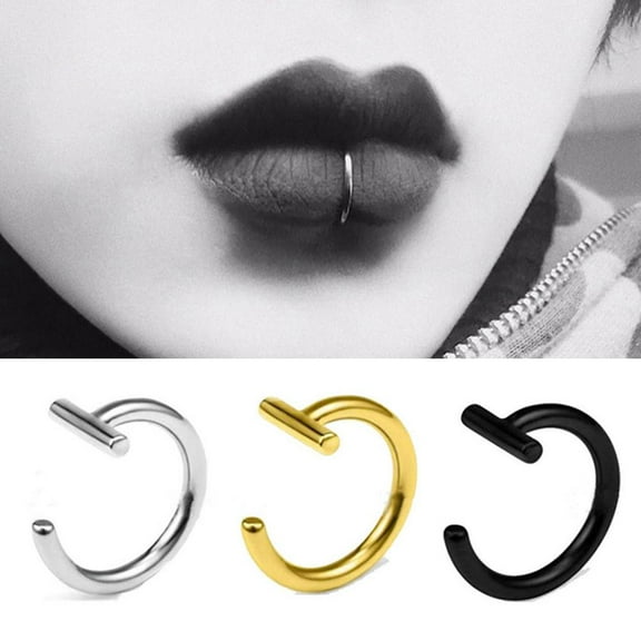 Misterolina 10mm Titanium Steel Lip Rings Cuff Clip on Fake Labret Ear Nose Piercing J5U9