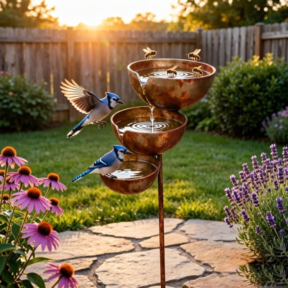 3 Tiered Bird Bath Bowl,Cascading Rain Catcher Garden Stake Bird Baths for Outdoors,Antique Bronze Metal Bird Water Bowl,Bee Watering Station for Garden Yard Decor