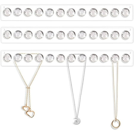 Acrylic Necklace Holder Set of 3, Wall Mounted Jewelry Organizer Hanging ,Clear Necklaces Hanger, Jewelry Hangers for Necklace, Bracelet, Gift for Girls Women