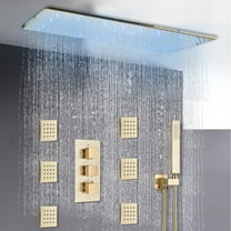 Brushed Gold 16x32" Rain Shower Faucet Set Kit Thermostatic Massage System Combo