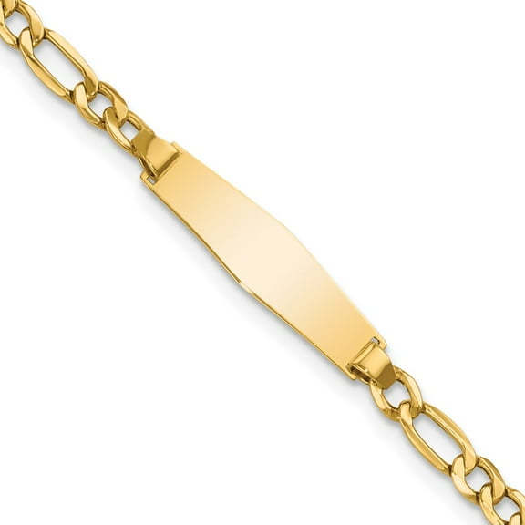 Primal Gold 14 Karat Yellow Gold Semi-Solid Soft Diamond Shape Figaro Link ID Bracelet