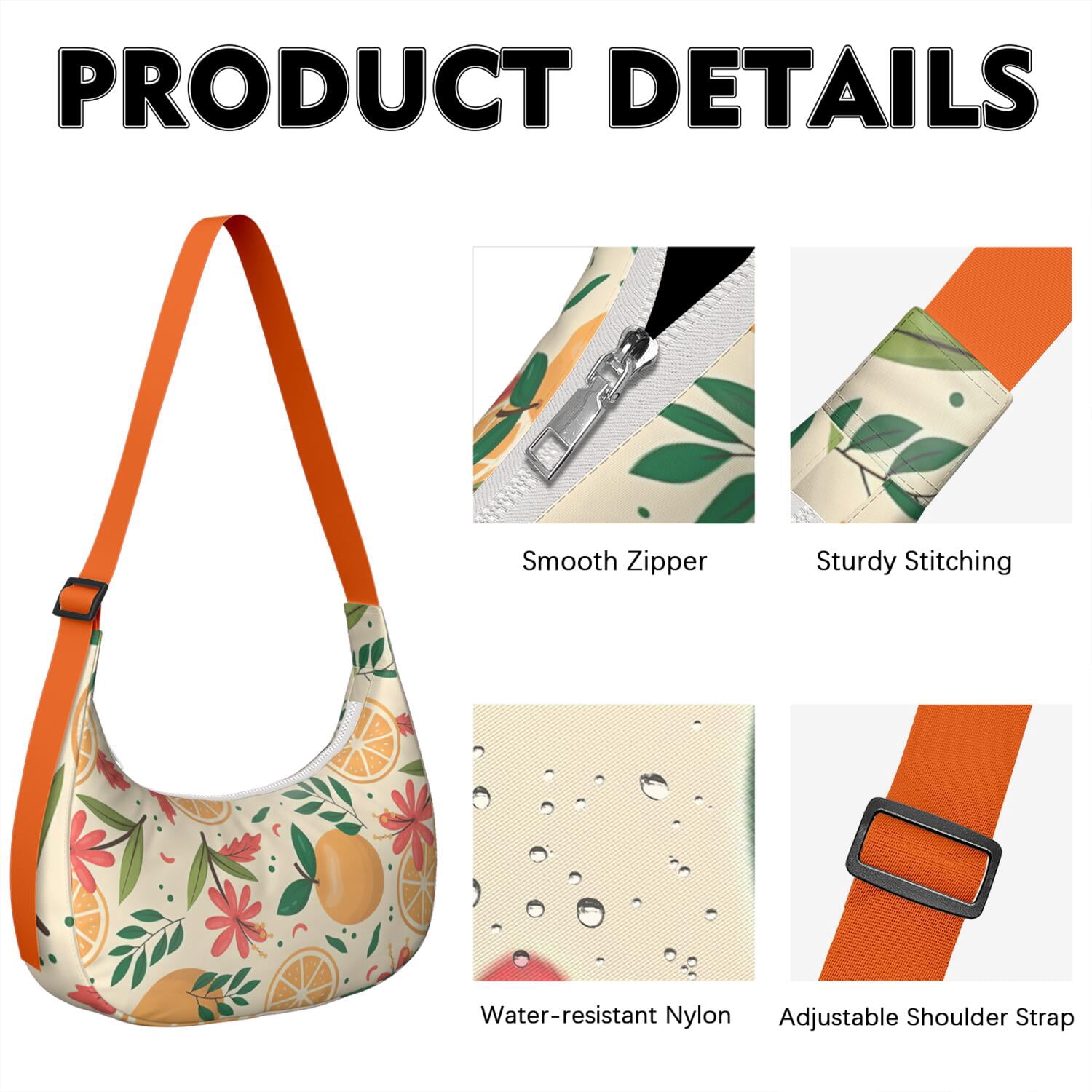 Lemon Lover Shoulder Bag for Women, Yellow Fruit Print Lightweight Crossbody Purse, Modern Summer Hobo Tote, Water-Resistant Nylon Handbag with Spacious Interior