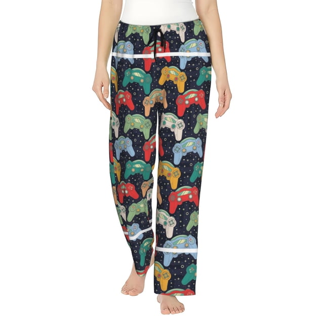 Balery Retro Video Game Pantalones de pijama para mujer, pijamas ultraligeros, pantalones de estar por casa-Medium